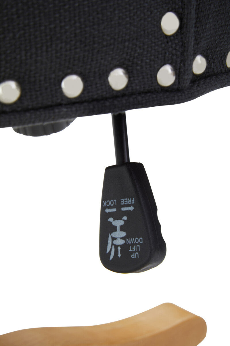 Black plastic height adjustment lever with white icons on washington black home black home office chair