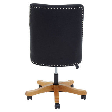 Black home office chair washington black home with wooden base metal casters and silver nailhead trim on curved backrest