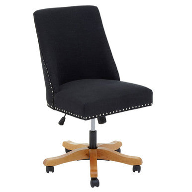 Black velvet washington black home office chair with wooden base and metal casters for a stylish black home office setup