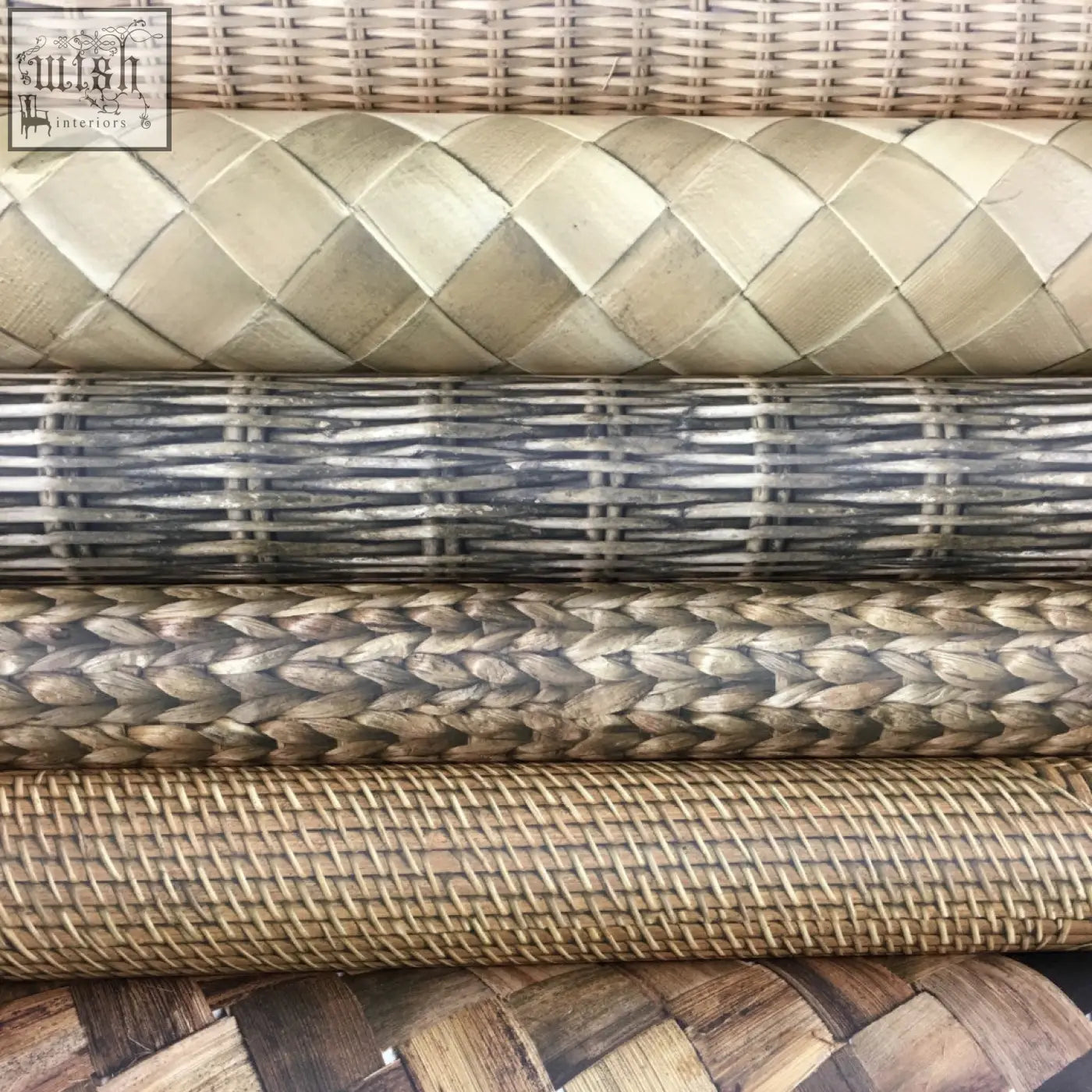Beige diamond-patterned woven rattan roll for water hyacinth horizontal wallpaper in a natural texture design