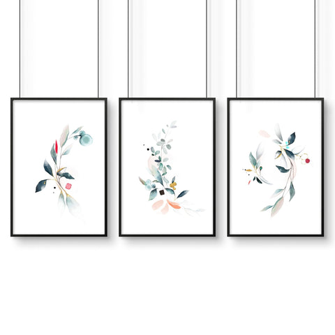 Bathroom wall decor UK | Set of 3 Botanical art prints