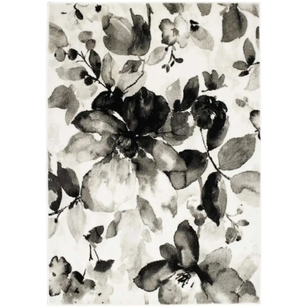 Watercolour Floral Design Rug - Grey - Rugs