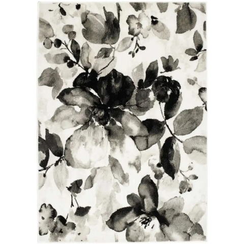 Watercolour Floral Design Rug - Grey - Rugs