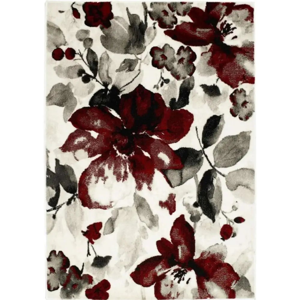 Watercolour Floral Design Rug - Red - Rugs