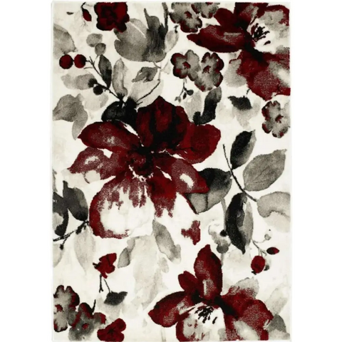 Watercolour Floral Design Rug - Red - Rugs