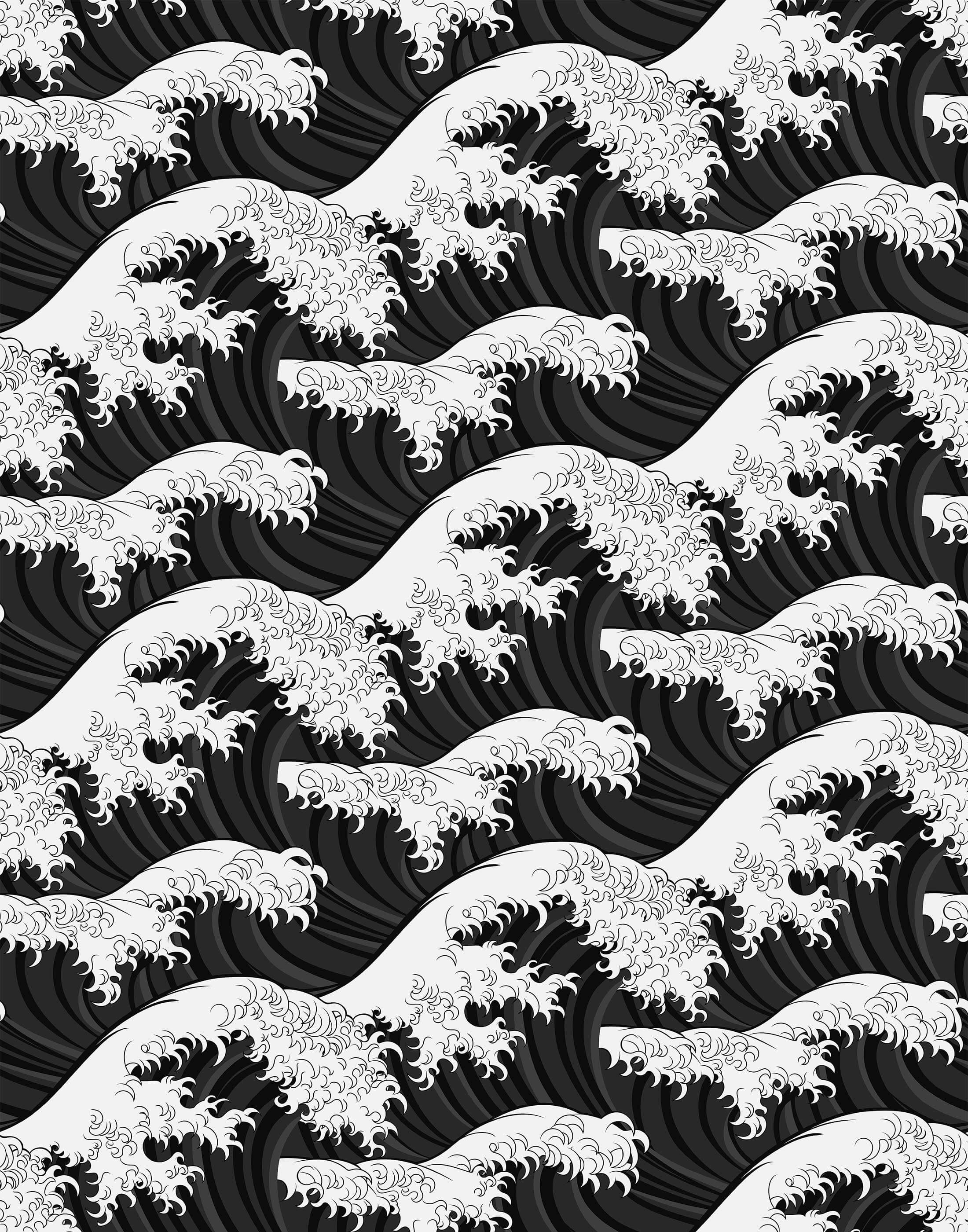 Black and white stylized japanese wave wallpaper pattern perfect for modern wall decor and wave wallpaper lovers