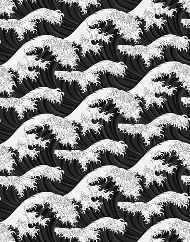 Black and white stylized japanese wave wallpaper pattern perfect for modern wall decor and wave wallpaper lovers