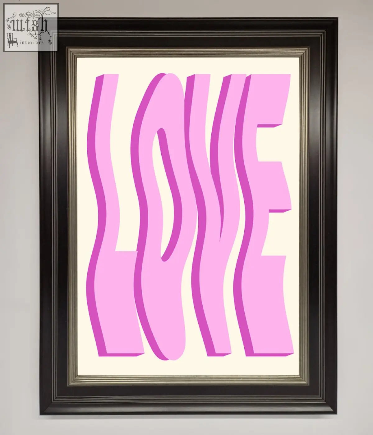 Wavy love pink art print in a black frame perfect as a love pink framed poster for stylish wall decor