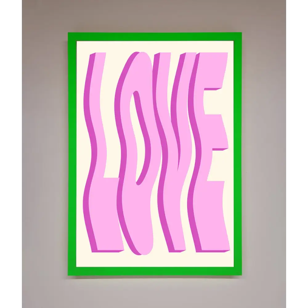 Wavy Love Pink Framed Poster - B0 (100 x 141 cm) / Neon Dark Green - Framed Print