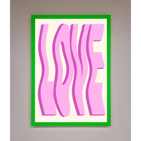 Wavy Love Pink Framed Poster - B0 (100 x 141 cm) / Neon Dark Green - Framed Print