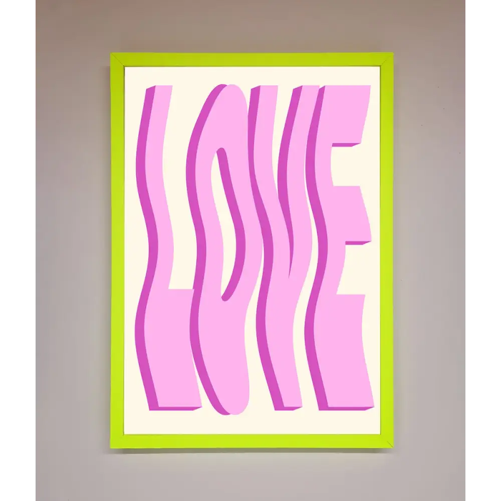 Wavy Love Pink Framed Poster - B0 (100 x 141 cm) / Neon Green - Framed Print