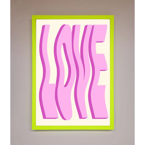 Wavy Love Pink Framed Poster - B0 (100 x 141 cm) / Neon Green - Framed Print