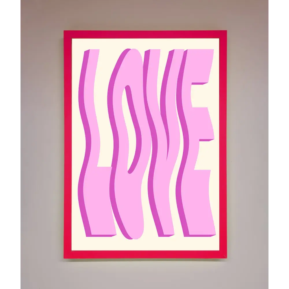 Wavy Love Pink Framed Poster - B0 (100 x 141 cm) / Neon Pink - Framed Print