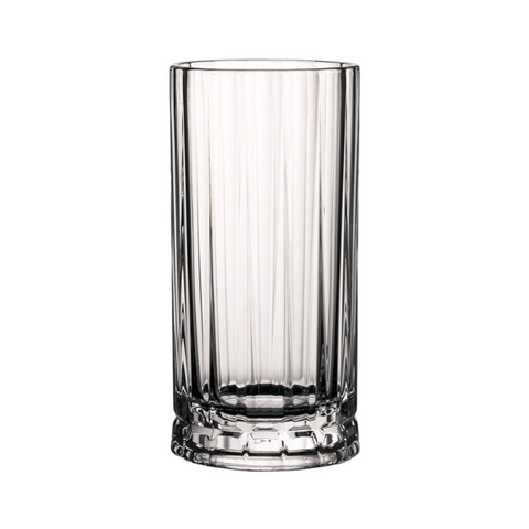 Clear glass wayne highball tumbler with vertical ridges and faceted base 360ml set of 6