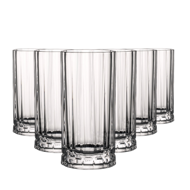 Clear glass wayne highball tumblers with vertical ridges and textured base set of 6 360ml glasses