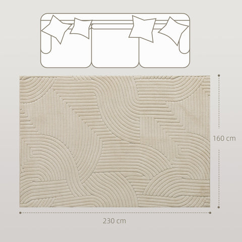 HOMCOM Modern Geometric Rug, Thick & Plush, Non-Slip, 230 x 160 cm – Cream, Living Room/Bedroom/Office