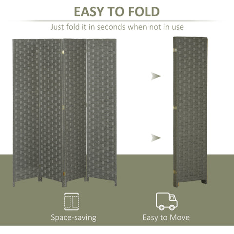 HOMCOM 4-Panel Room Dividers, Wave Fibre Freestanding Folding Privacy Screen Panels, Partition Wall Divider for Indoor Bedroom Office, 170\'c2\'a0cm, Grey