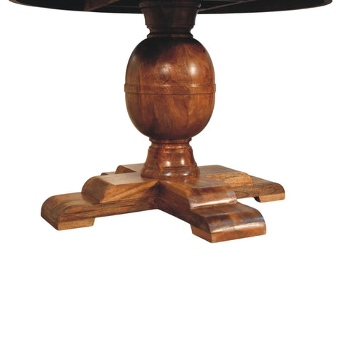 Wentworth round dining table base in rich warm-toned polished wood with elegant cross-shaped foot design
