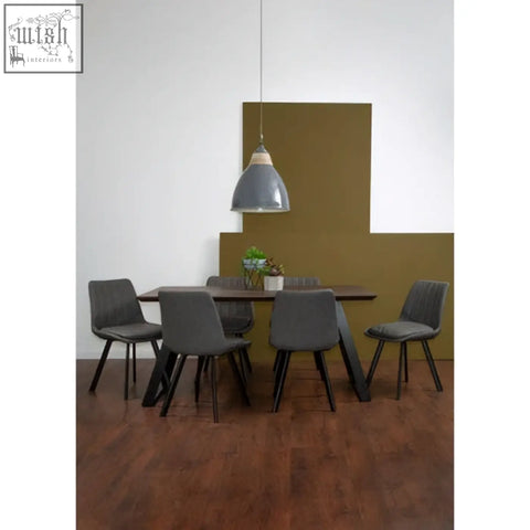 Gray upholstered dining chairs with black metal legs in modern style westford dining table with 6 chairs set