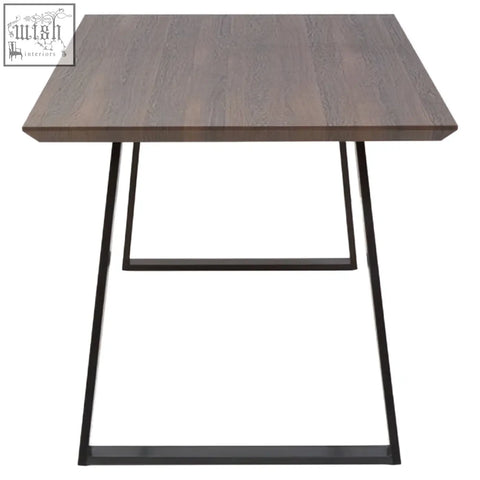 Westford dining table with 6 chairs featuring a modern style dark wood top and black metal legs