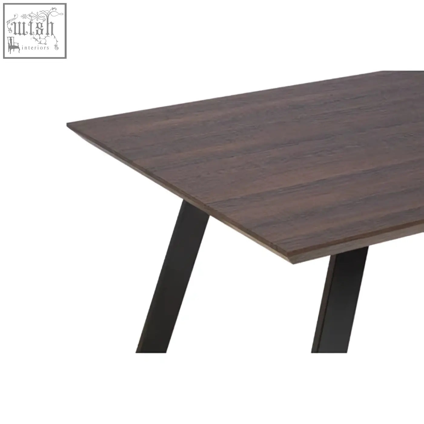 Westford dining table with 6 chairs set featuring dark wood grain surface and sleek black metal legs in modern style