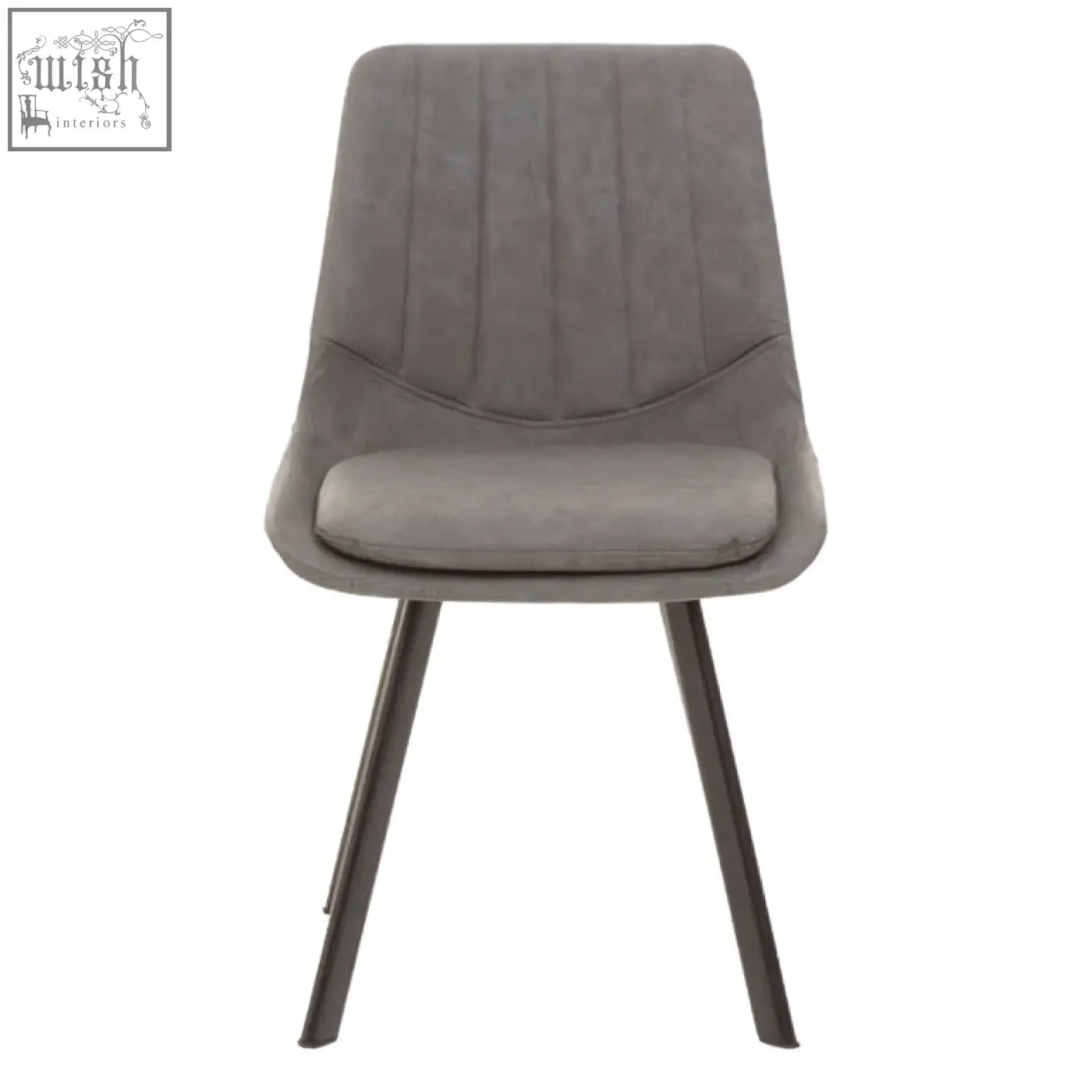Gray upholstered dining chair with tufted back and black metal legs in westford rectangle dining table with 6 chairs set