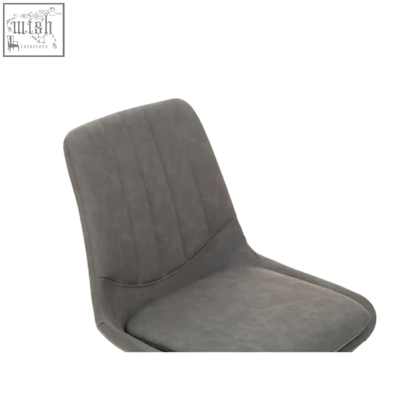Gray upholstered chair with vertical stitching and black metal legs from westford rectangle dining table with 6 chairs set