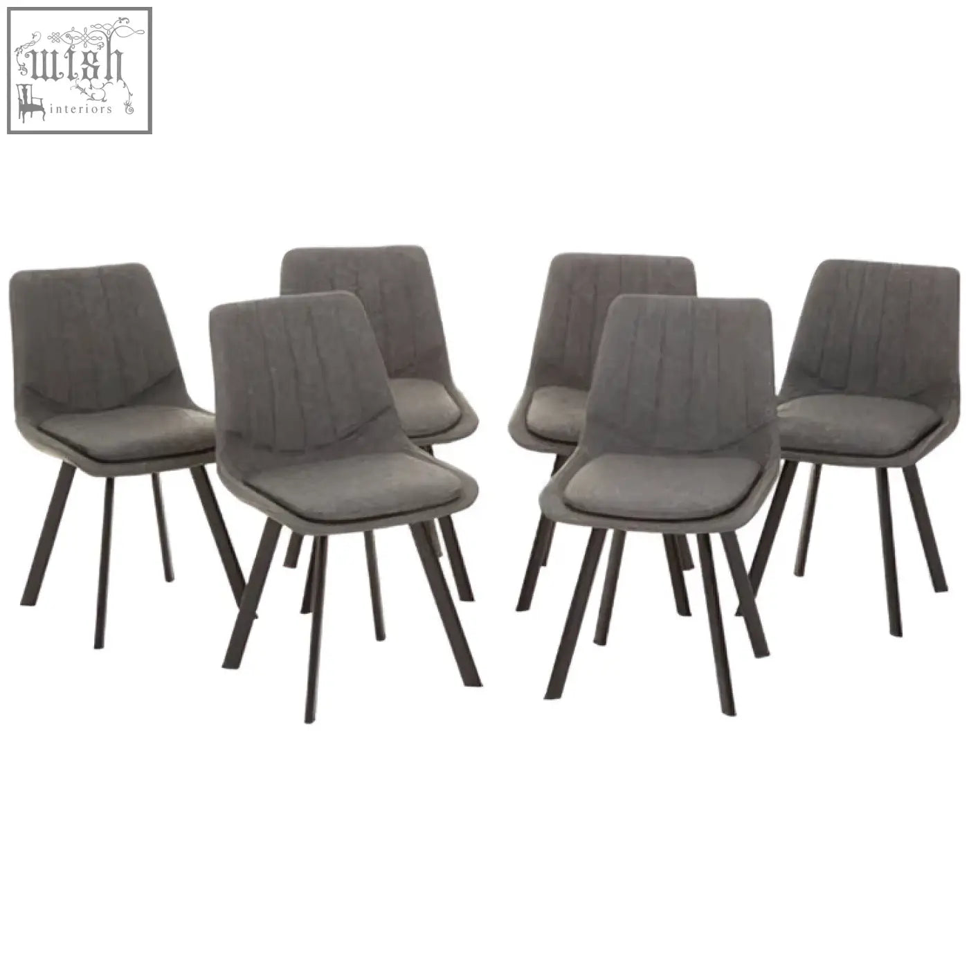 Set of six modern gray upholstered dining chairs with black metal legs for westford rectangle dining table set