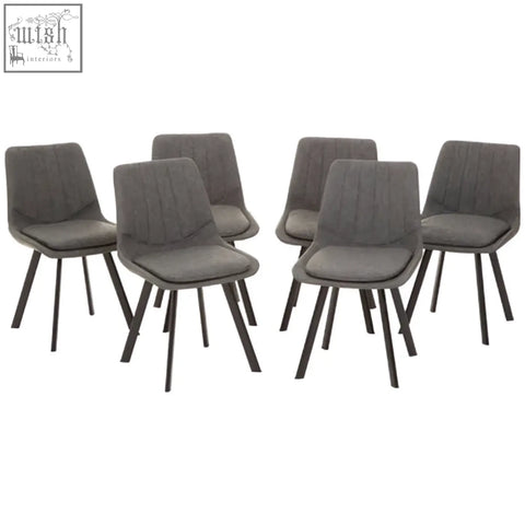 Set of six modern gray upholstered dining chairs with black metal legs for westford rectangle dining table set