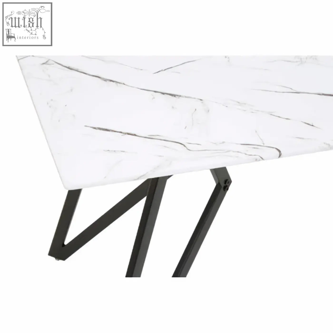 Weston marble effect dining set with white marble effect tabletop and black metal angular legs 7pc dining set features