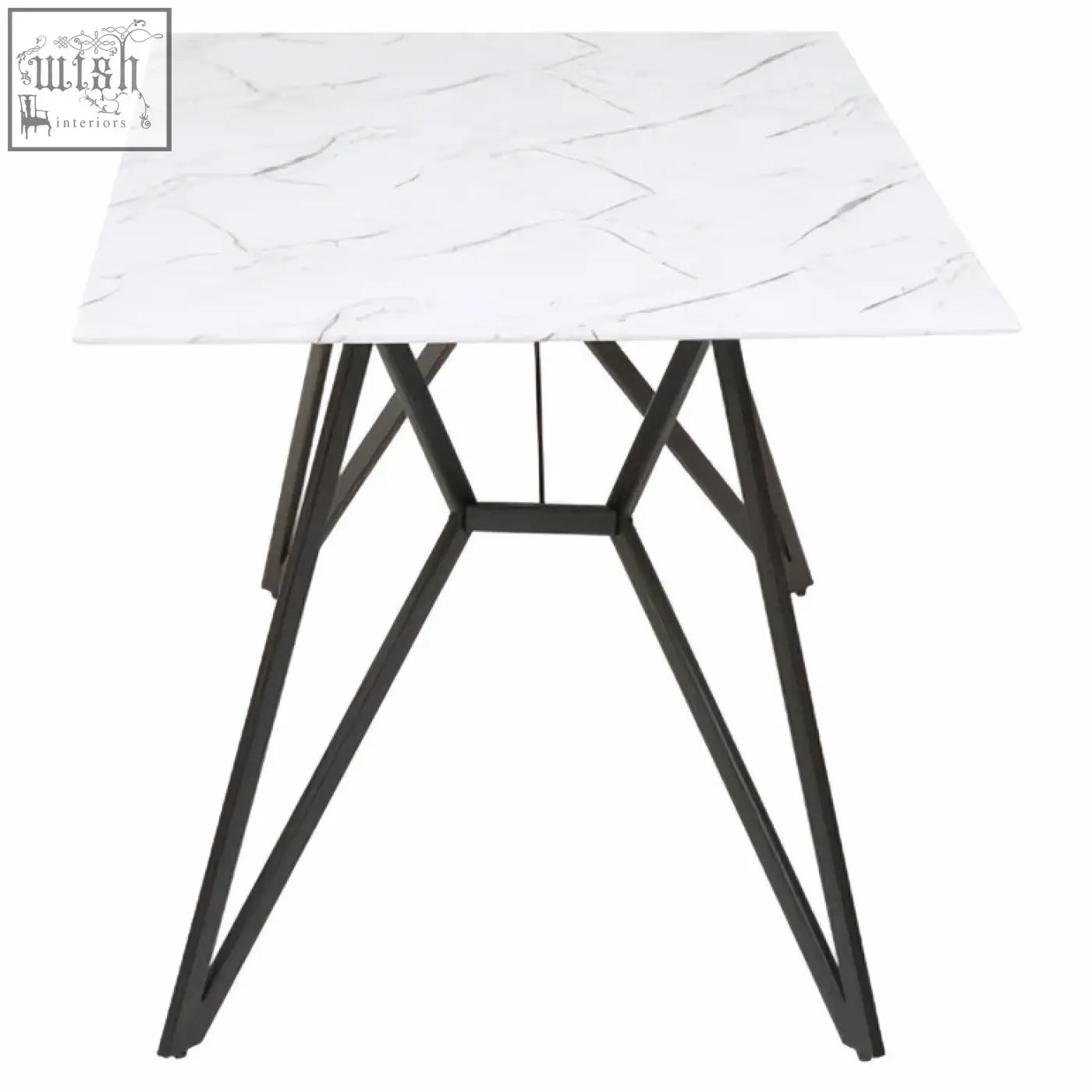 Modern white marble effect dining table with black geometric metal legs from weston 7pc dining set features