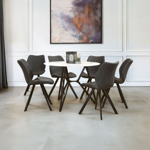 Weston Round Marble Effect Dining Table with 6 Chairs Set