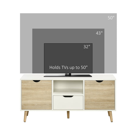HOMCOM TV Unit Cabinet for TVs up to 50 Inches, TV Stand with Storage Cabinets and Drawer for Living Room and Bedroom, Natural