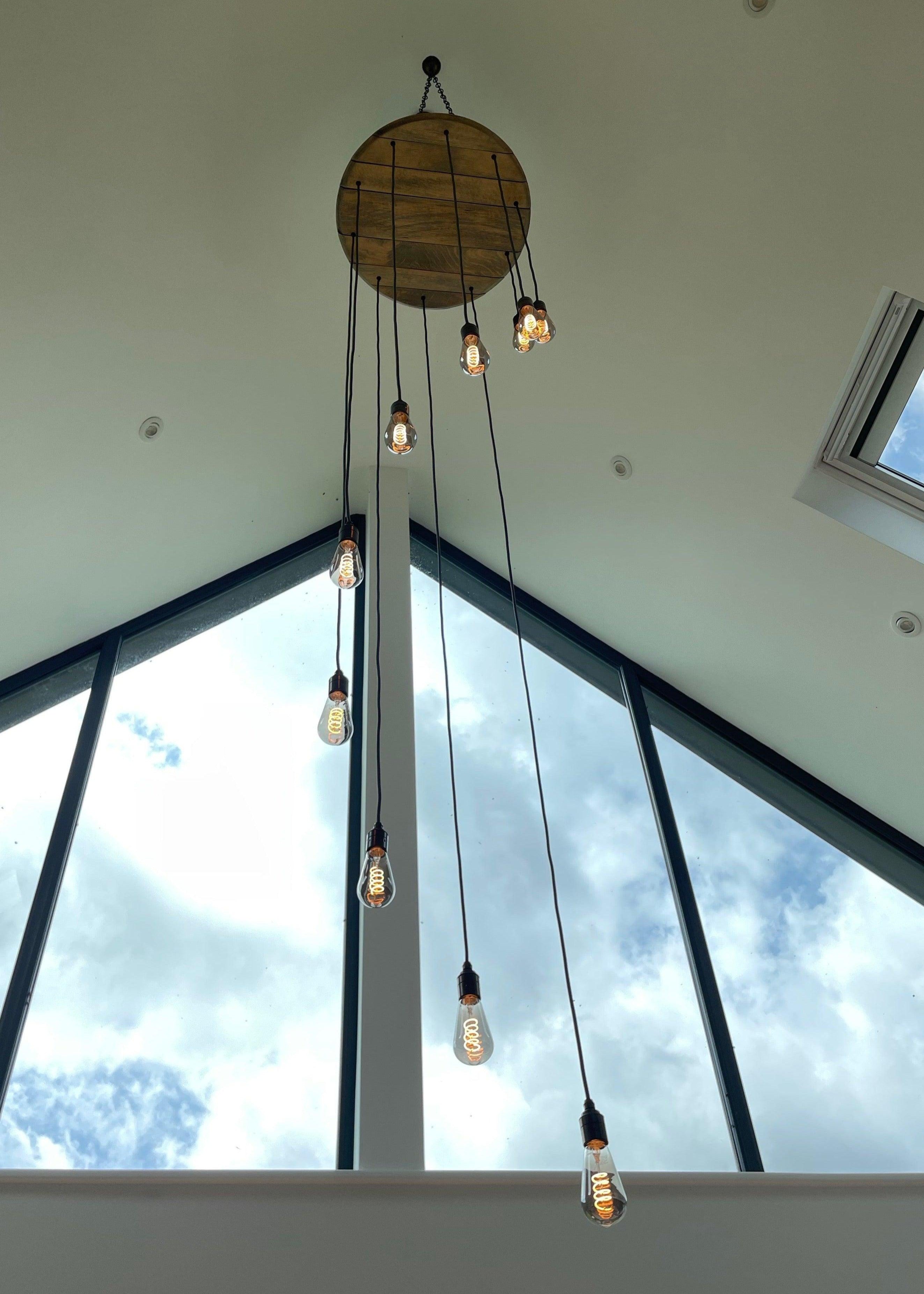 Whiskey Barrel Cascade Chandelier | Rustic Stairwell & High Ceiling Lighting