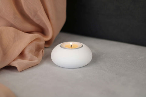 White concrete tealight holder double set with smooth rounded white ceramic design perfect for cozy lighting
