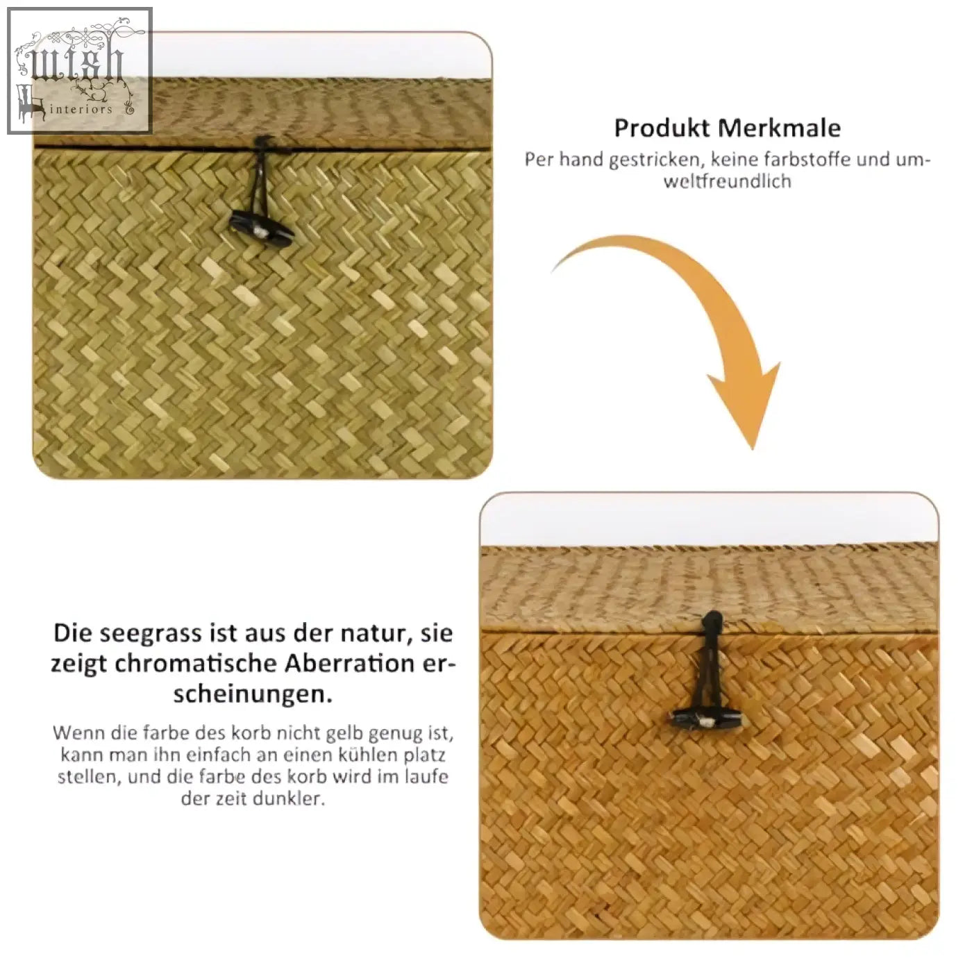 Handwoven natural seagrass storage box with black metal clasp perfect for living room and seagrass storage baskets use