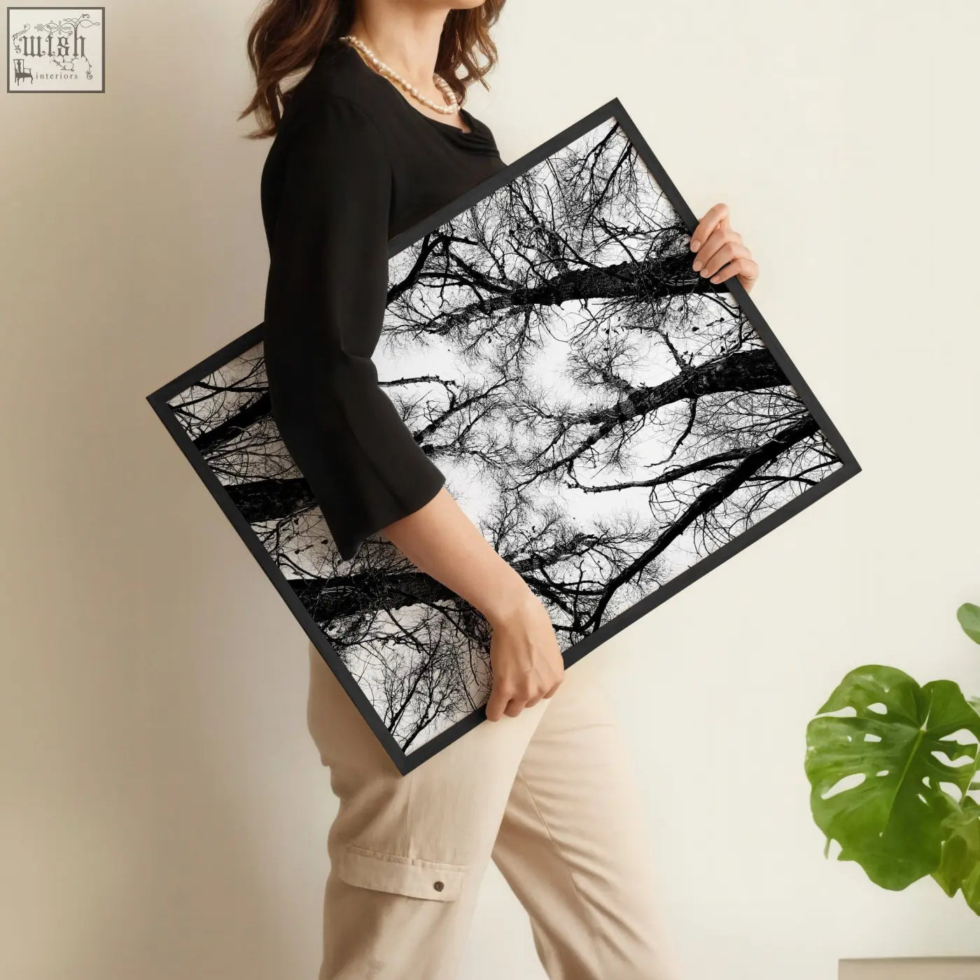 Black-framed rectangular wildlife wall art featuring intricate tree branches on white background set of 3 prints