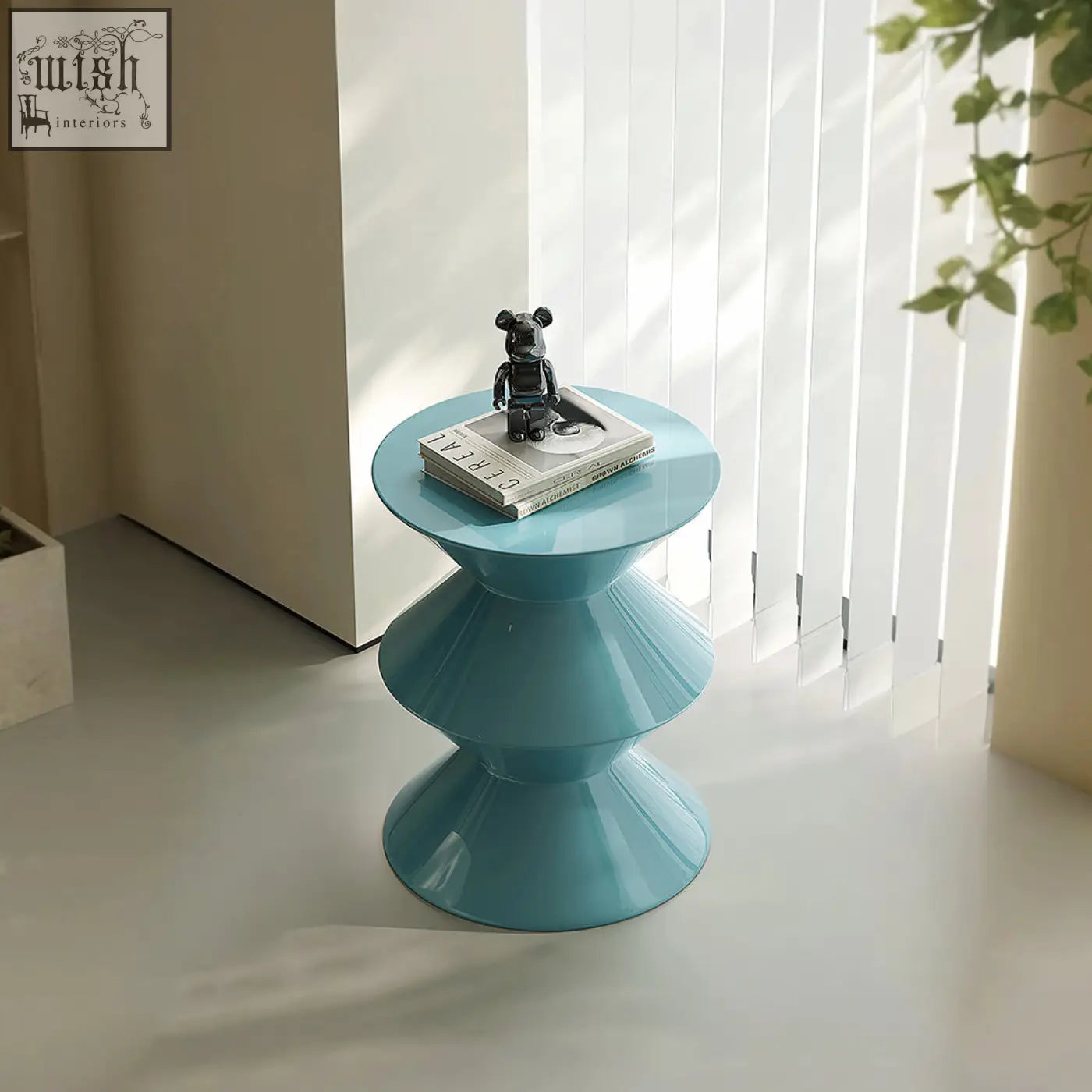 Willa side table blue with sleek glossy teal finish and modern tiered design made from environmental protection sheet