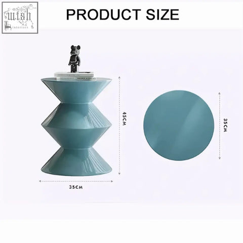 Willa side table blue teal ceramic with sleek geometric stacked cone design ideal for environmental protection sheet use