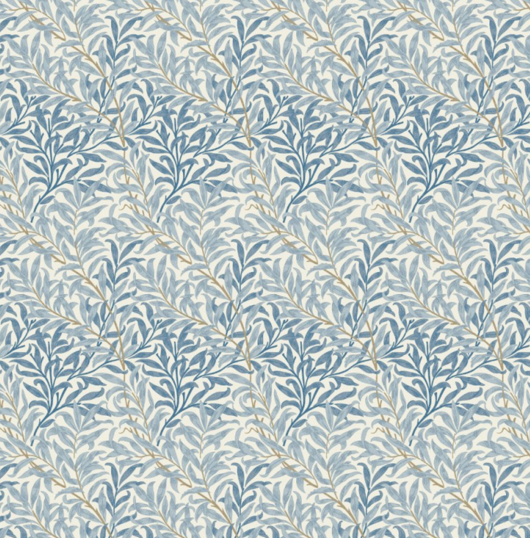 William morris blue willow cotton drum lampshade with white lining 30cm height ceiling shade fitting sits 3-4cm