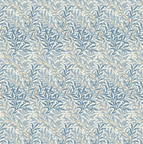 Blue and gold william morris blue willow leaves pattern on cotton cushion perfect for scatter cushions