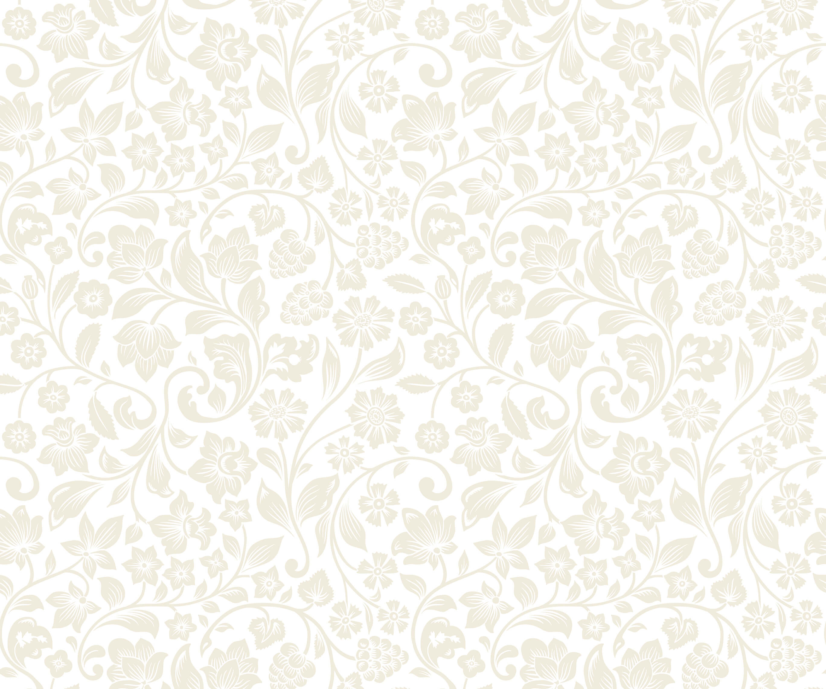 Cream-colored Willow wallpaper with delicate repeating floral vines and blossoms perfect for stylish walls