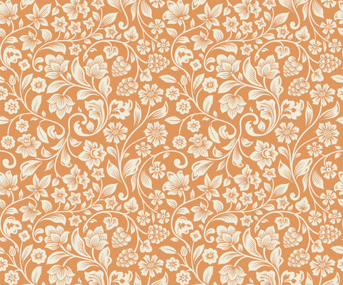 Willow fabric in orchid tone with intricate white floral and vine pattern perfect for elegant sewing projects