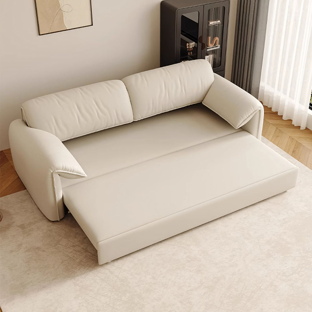 Cream-colored wilson single seater and two seater sofa bed with plush cushions and storage in modern convertible design