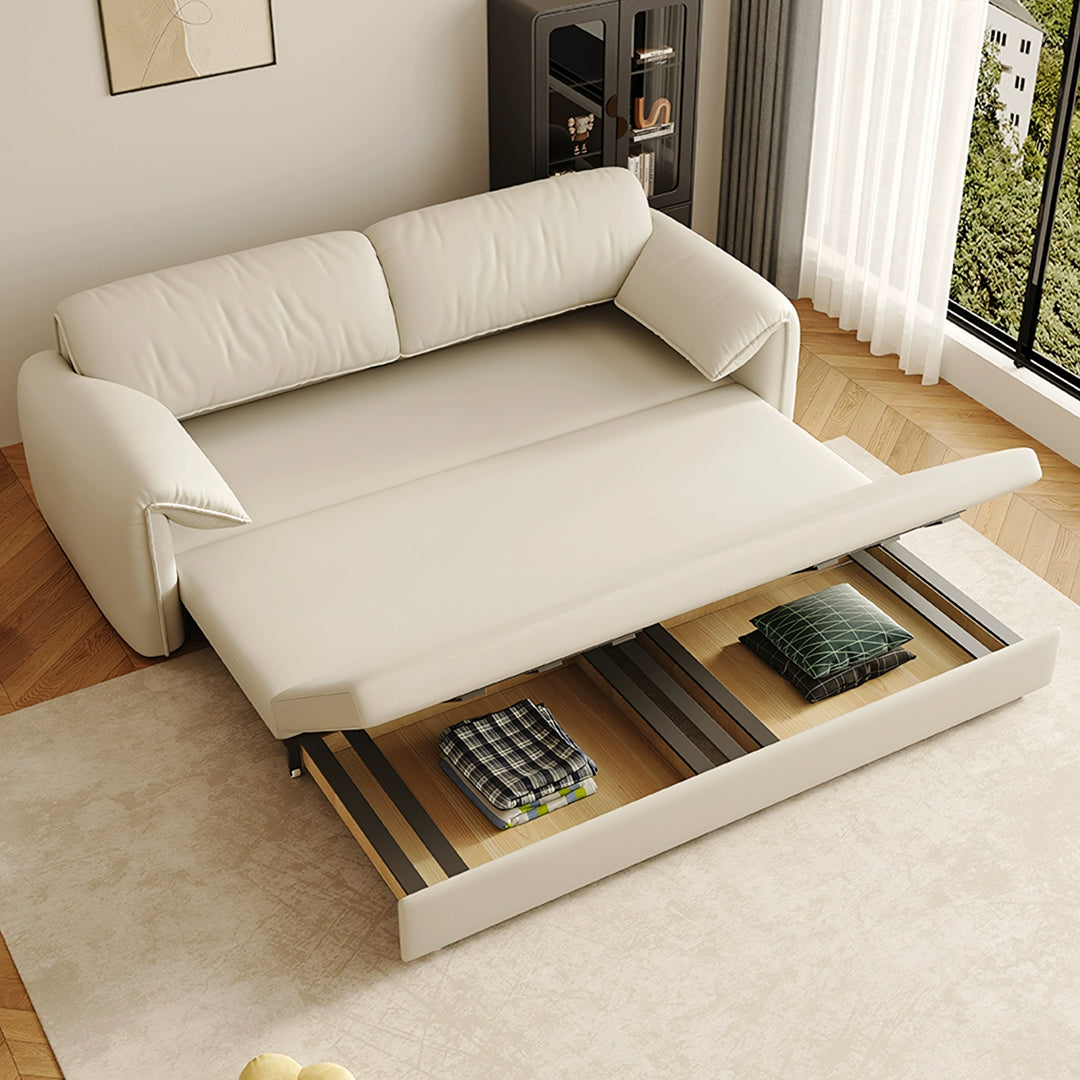 Cream-colored wilson single seater two seater sofa bed with sleek modern design and built-in storage drawers