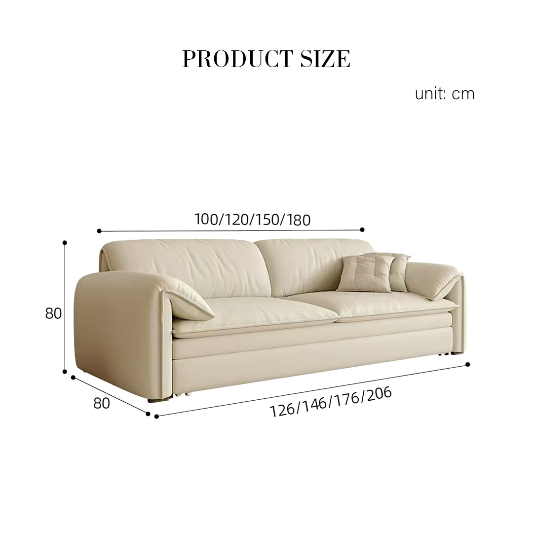 Cream-colored leather wilson single seater and two seater sofa bed with storage featuring rolled armrests and modern design