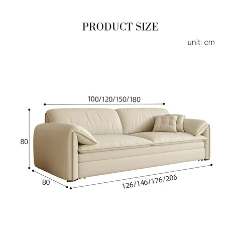 Cream-colored leather wilson single seater and two seater sofa bed with storage featuring rolled armrests and modern design