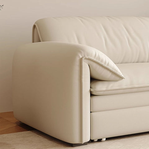 Cream-colored leather wilson single seater with clean lines and stitching two seater sofa bed with storage