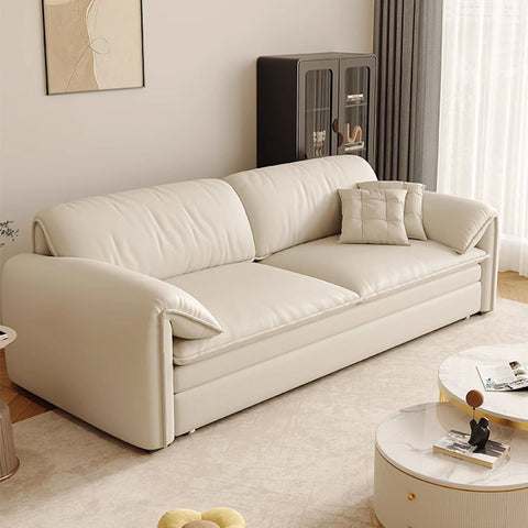 Cream-colored leather wilson single seater with tufted cushions modern minimalist two seater sofa bed with storage