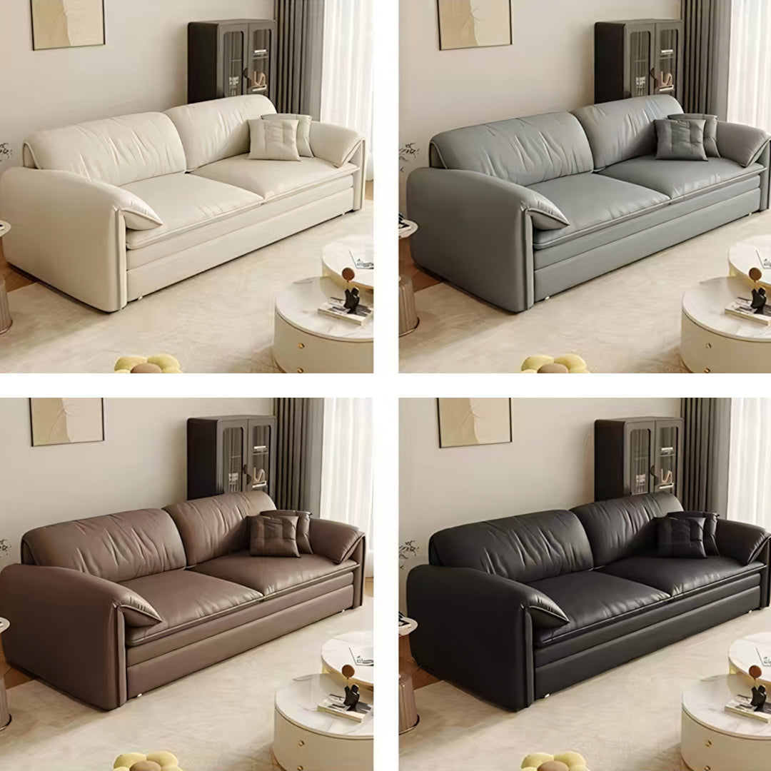 Wilson single seater and two seater sofa bed with storage in modern cream leather and plush cushions with clean lines